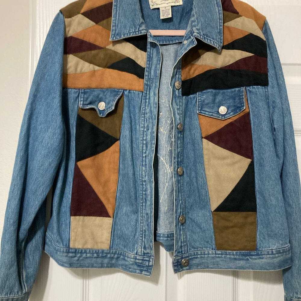 Vintage 90’s Tantrums Faux Suede Patchwork Floral Denim Button-up Jacket Size M